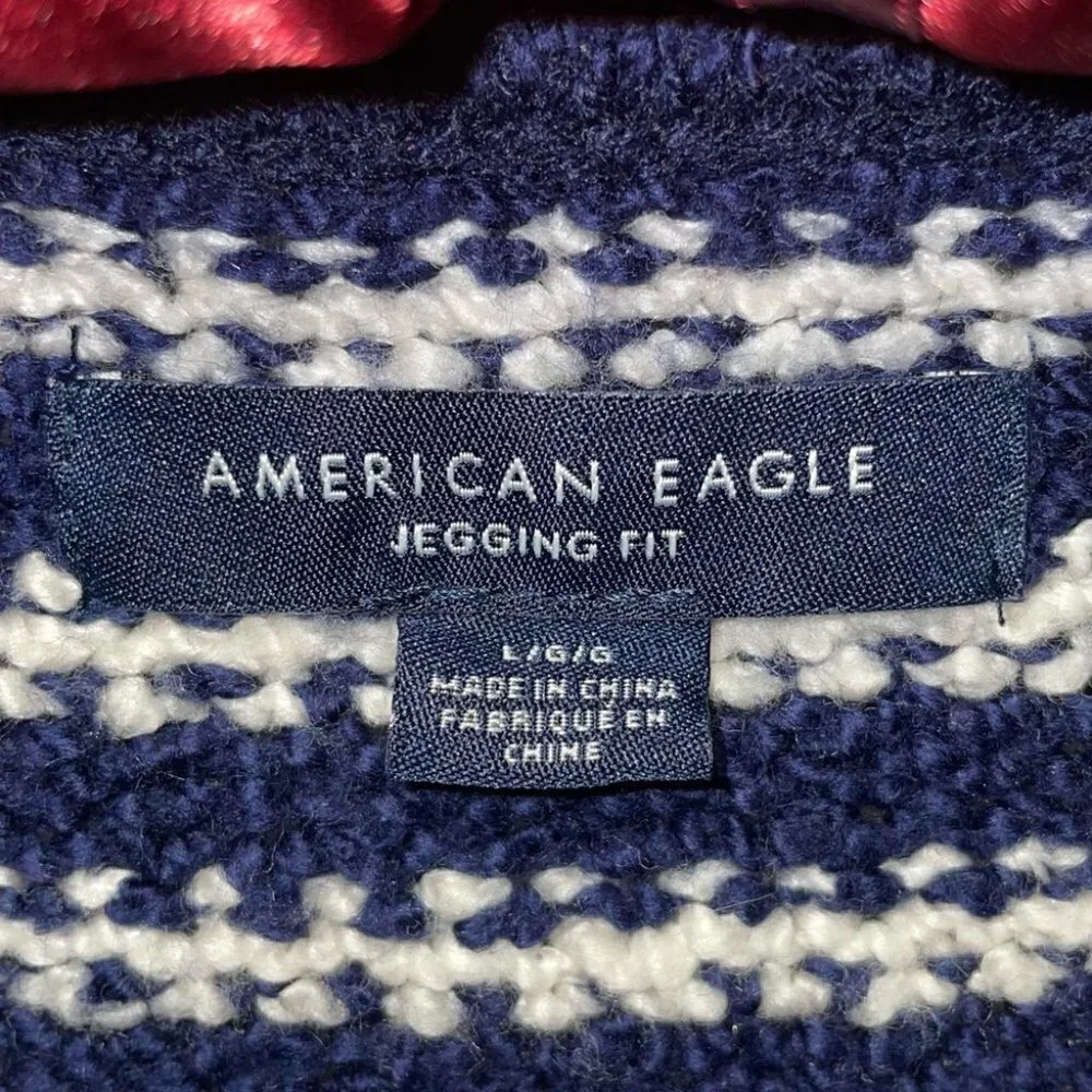 American Eagle Sweater Jegging Fit Oversized Striped Pullover Henley Boxy Top L